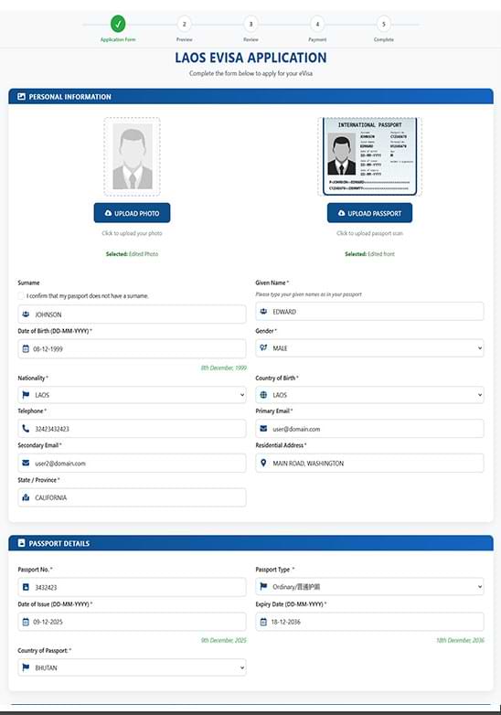 Sample document preparation for Laos eVisa application