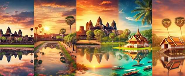 Views of Luang Prabang, Vang Vieng karsts, and Plain of Jars