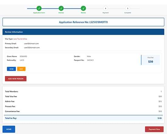 Traveler reviewing Laos eVisa application before payment